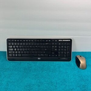 HP Wless Keyboard and Engage Mouse Set Black Silver Multimedia Keys Numeric Pad